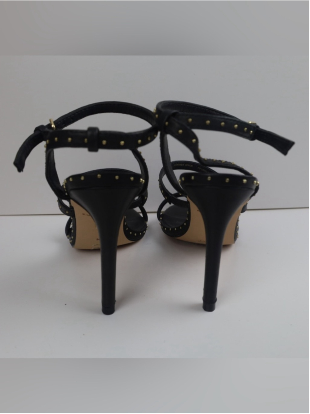 Kurt Geiger Portia Black Leather Gold Studded Strappy Heel Sandal -36.5/6.5 0511 - Picture 9 of 15